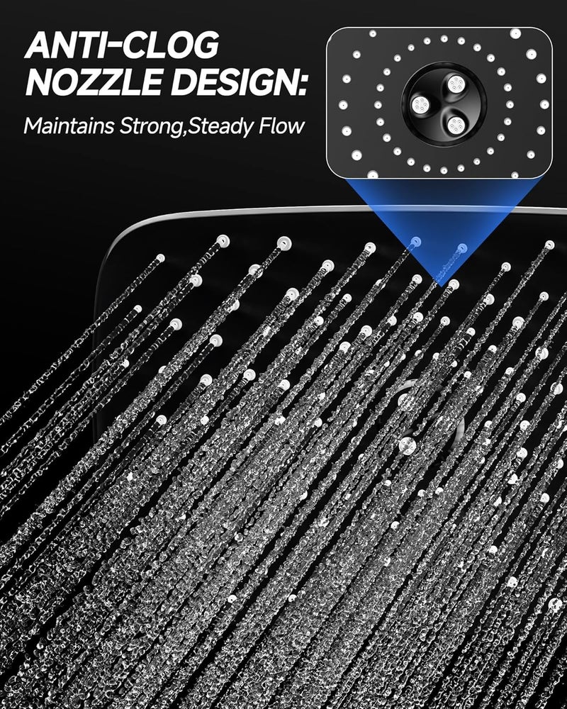 Veken 11.8" Rain Shower Head, Rectangular Rainfall Showerhead with 11" Stainless Steel Exension Arm, Height & Angle Decor Adjustable, High Pressure Shower Heads, Bathroom Accessories, Chrome - Image 5